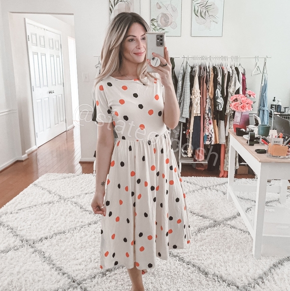 ASOS Dresses & Skirts - Asos cream polka dot short sleeve midi dress